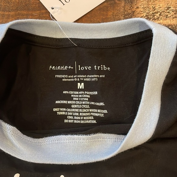 Love Tribe Black 'Friends' Tee with Blue Trim - Picture 4 of 6